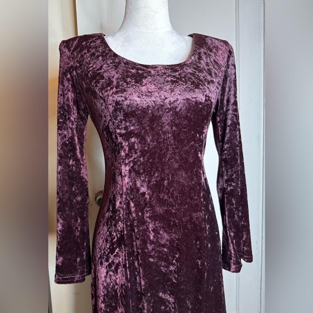 Vintage Mauve Velvet Sheath Midi Dress 90’s Witchy whimsigoth stevie knicks noir - Picture 2 of 14